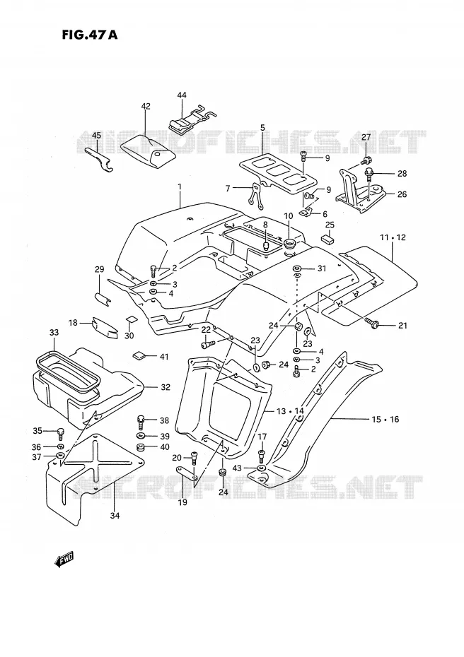 GARDE BOUE ARRIERE (MODELE M/N/P/R/S) Suzuki QUAD 250 KINGQUAD 1995  LT-F4WDS(E2)