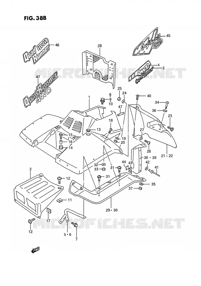 GARDE BOUE AVANT (MODELE M/N/P/R/S E24) Suzuki QUAD 250 KINGQUAD 1993  LT-F4WDP(E2)