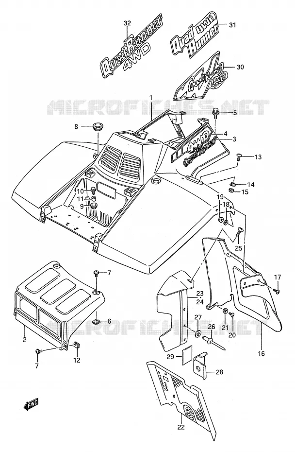 GARDE BOUE AVANT (MODELE M/N/P/R/S) Suzuki QUAD 250 KINGQUAD 1987  LT-F4WDH(E28)