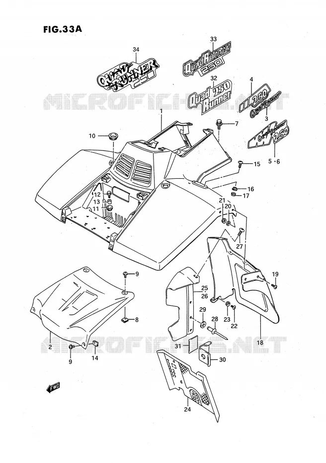 GARDE BOUE AVANT (MODELE M/N/P/R/S/T) Suzuki QUAD 250 OZARK 1990  LT-F250L(E3)