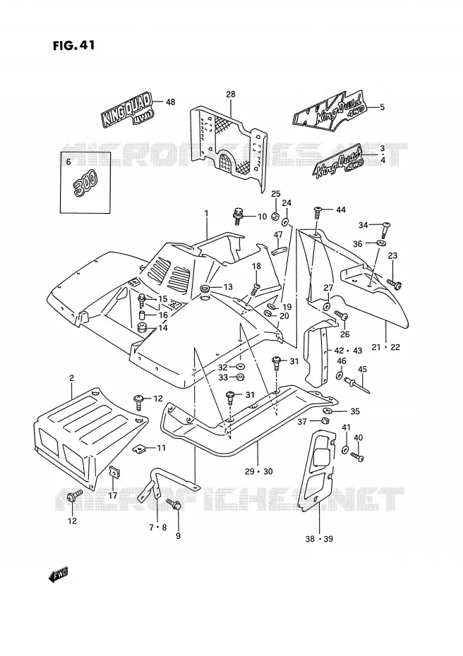 GARDE BOUE AVANT (MODELE M/N/P/R) Suzuki QUAD 300 KINGQUAD 1991  LT-F4WDXM(E2)