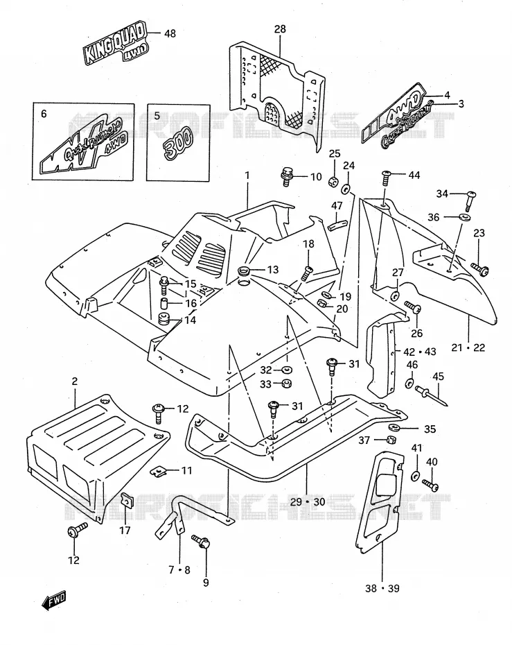 GARDE BOUE AVANT (MODELE M/N/P/R) Suzuki QUAD 300 KINGQUAD 1991  LT-F4WDXM(E28)