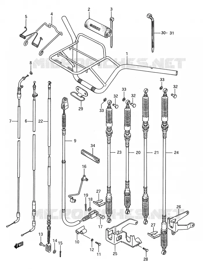 GUIDON - CABLES (MODELE J) Suzuki QUAD 250 KINGQUAD 1989  LT-F4WDK(E28)