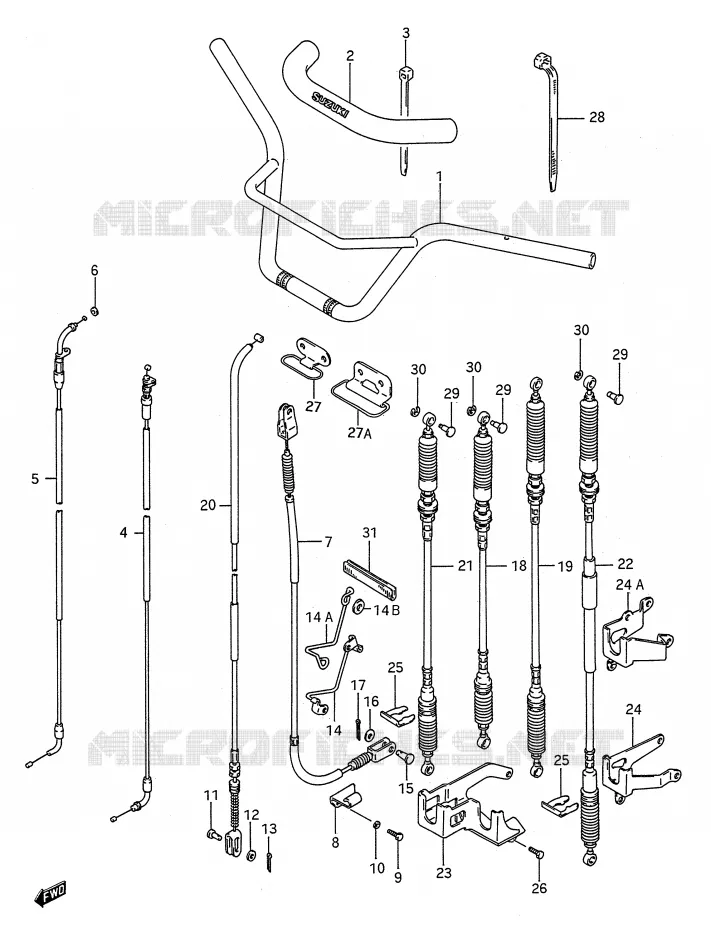 GUIDON - CABLES (MODELE K/L/M/N/P/R/S) Suzuki QUAD 250 KINGQUAD 1987  LT-F4WDH(E28)