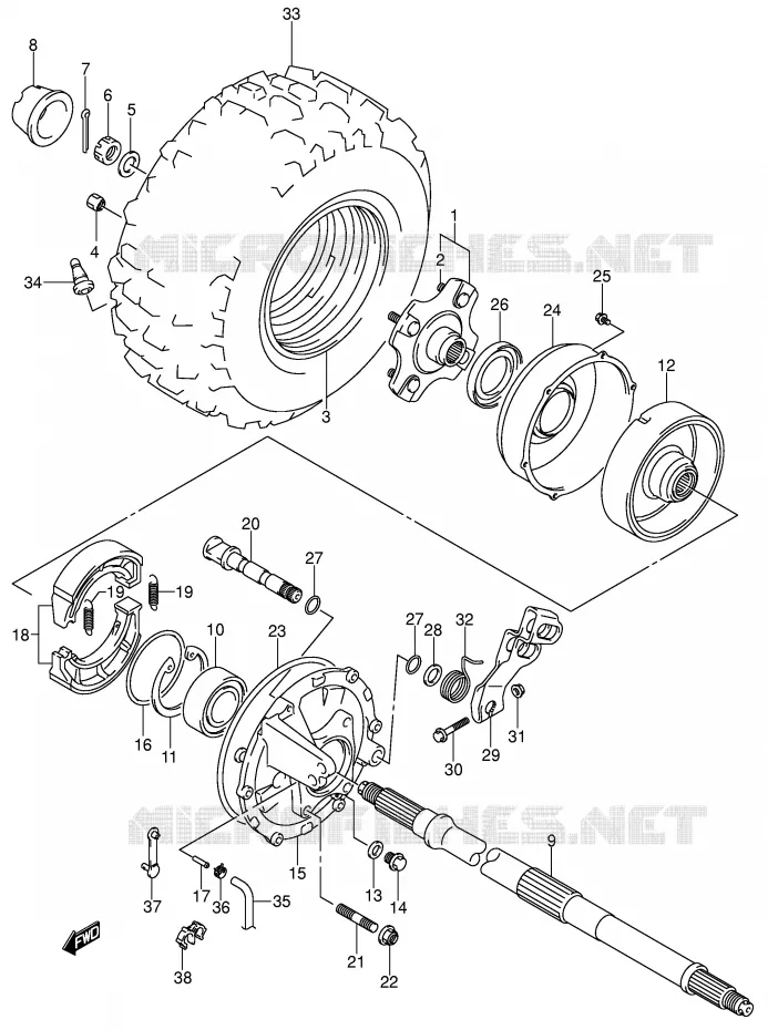 ROUE ARRIERE DROITE (MODELE K2/K3) Suzuki QUAD 250 OZARK 2005  LT-F250K5(E3/E28)