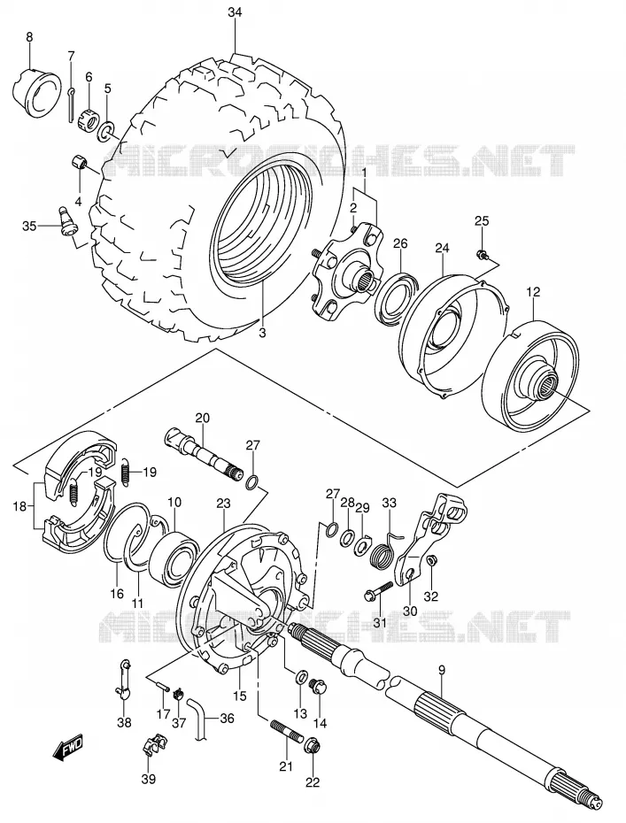 ROUE ARRIERE DROITE (MODELE K4/K5/K6) Suzuki QUAD 250 OZARK 2003  LT-F250K3(E17)