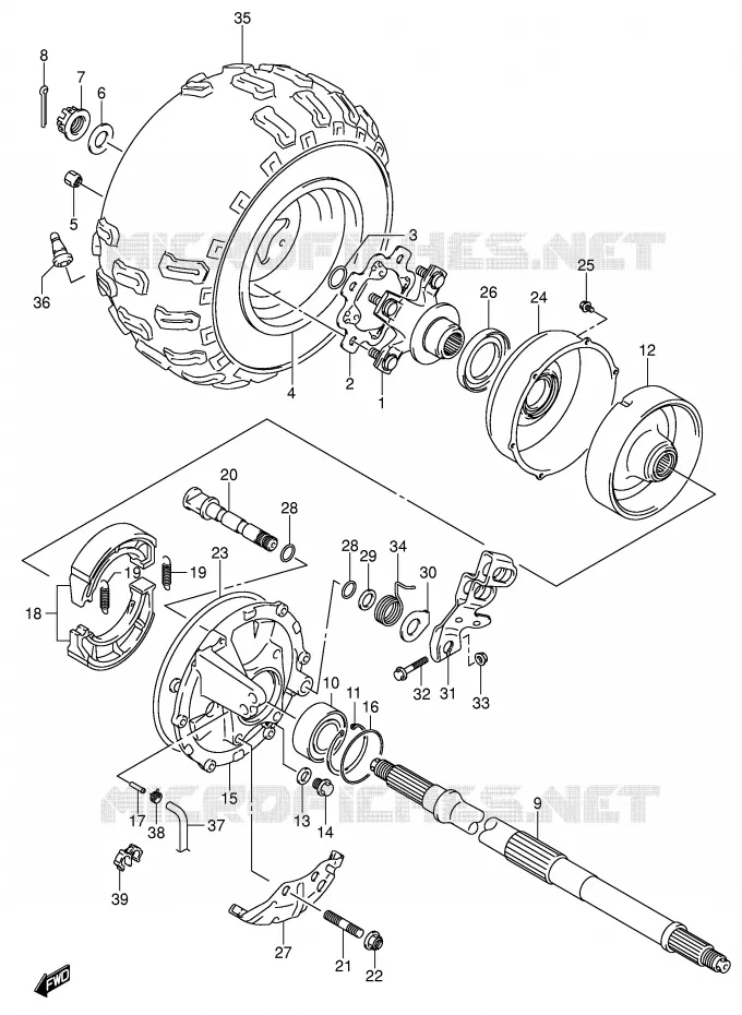 ROUE ARRIERE DROITE Suzuki QUAD 250 QUADSPORT 2004  LT-Z250K4(E28/E33)