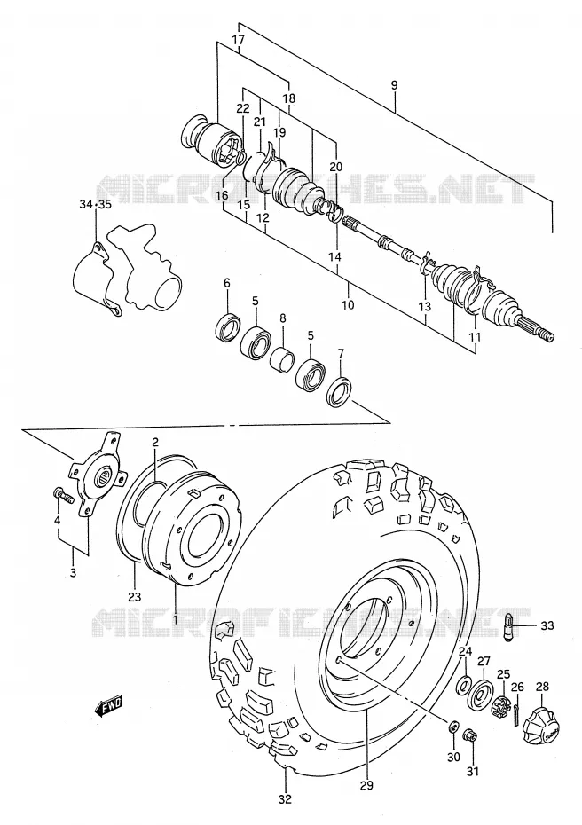 ROUE AVANT (MODELE M/N) Suzuki QUAD 250 KINGQUAD 1991  LT-F4WDM(E28)