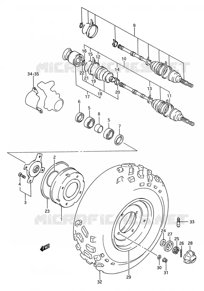 ROUE AVANT (MODELE P/R/S) Suzuki QUAD 250 KINGQUAD 1987  LT-F4WDH(E28)