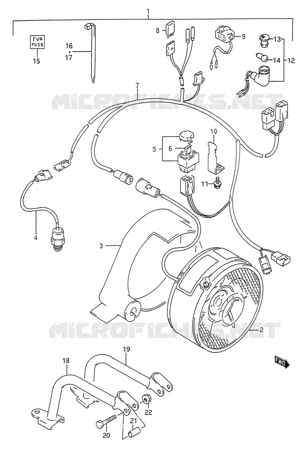 VENTILATEUR DE REFROIDISSEMENT (MODELE N/P/R/S:OPTIONNEL) Suzuki QUAD 250 KINGQUAD 1989  LT-F4WDK(E28)