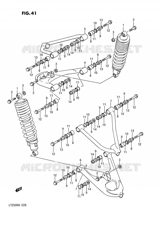 AMORTISSEUR - TRIANGLES (MODELE F/G) Suzuki QUAD 250 QUADRACER 1988  LT250RJ(E28)