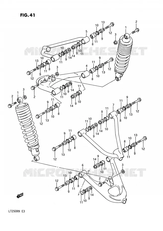 AMORTISSEUR - TRIANGLES (MODELE F/G) Suzuki QUAD 250 QUADRACER 1992  LT250RN(E3)