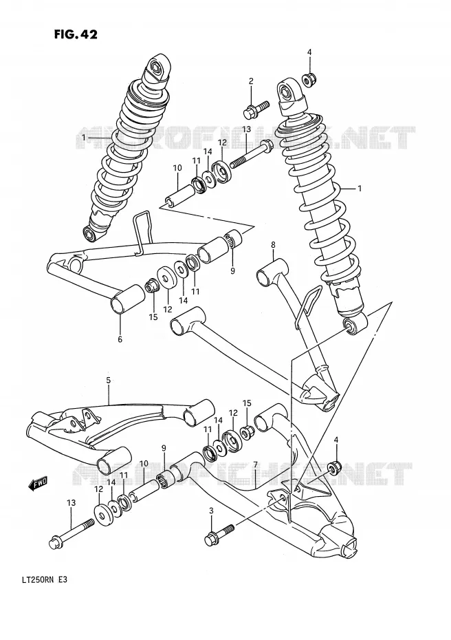 AMORTISSEUR - TRIANGLES (MODELE H/J/K/L/M/N) Suzuki QUAD 250 QUADRACER 1986  LT250RG(E3)