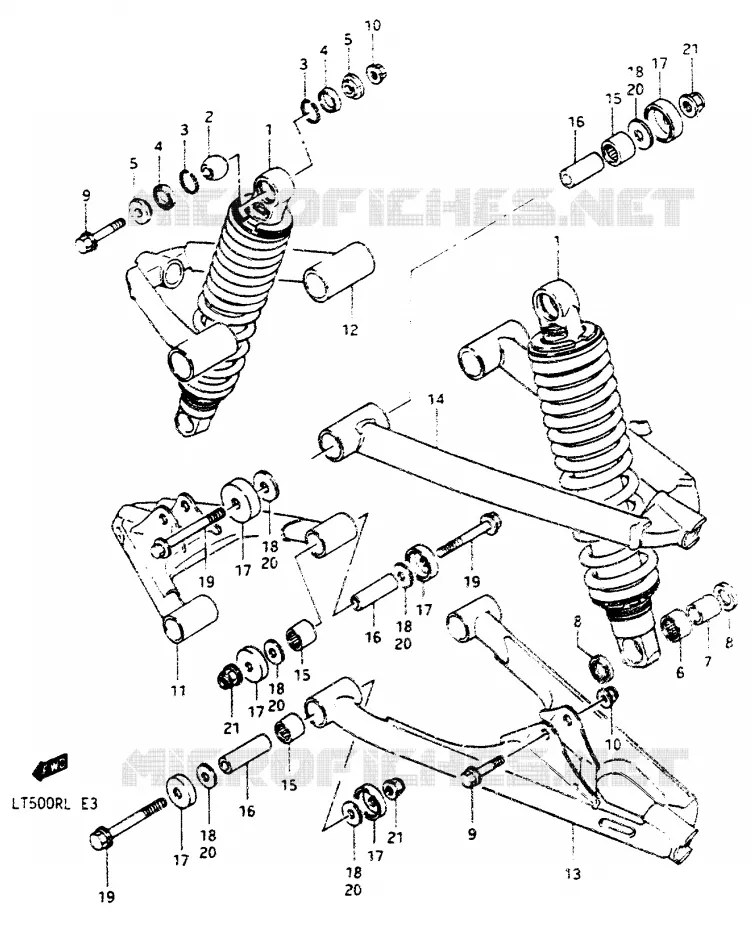 AMORTISSEUR - TRIANGLES (MODELE J/K/L) Suzuki QUAD 500 QUADRACER 1990  LT500RL(H/J/K/L)