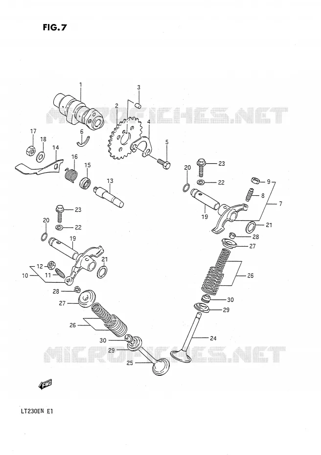 ARBRE A CAMES - SOUPAPES Suzuki QUAD 230 QUADSPORT 1990  LT230EL(E1)