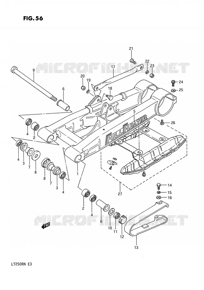 BRAS OSCILLANT ARRIERE (MODELE F) Suzuki QUAD 250 QUADRACER 1986  LT250RG(E3)