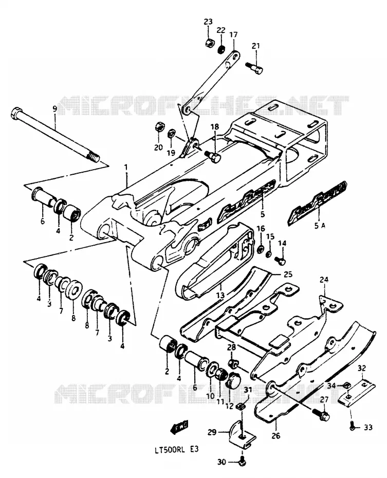 BRAS OSCILLANT ARRIERE (MODELE J/K/L) Suzuki QUAD 500 QUADRACER 1987  LT500RH(H/J/K/L)