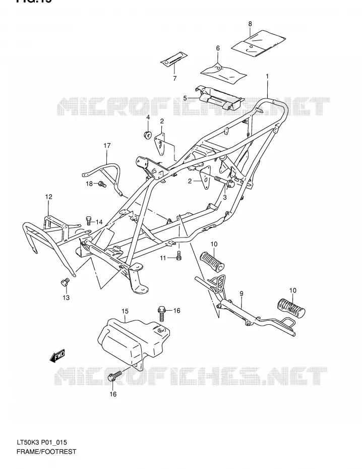 CADRE - REPOSE PIEDS Suzuki QUAD 50 MINIQUAD-SPORT 2003  LT50K3(P1)