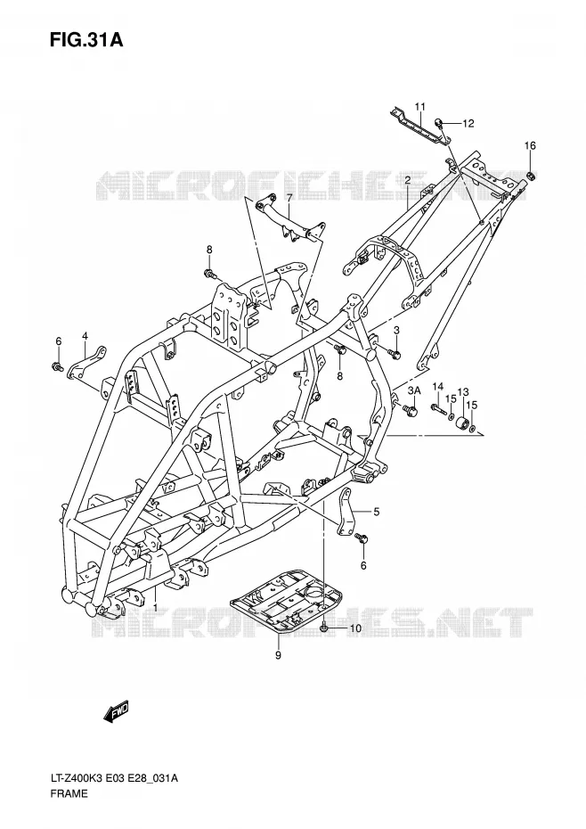 CADRE (MODEL K5/K6/K7) Suzuki QUAD 400 QUADSPORT 2003  LT-Z400K3(E3/E28)