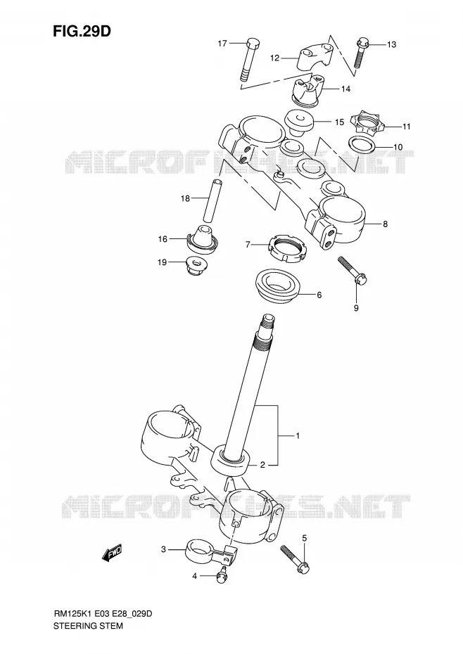 COLONNE DE DIRECTION (MODELE K5) Suzuki MOTO 125 RM 2003  RM125K3