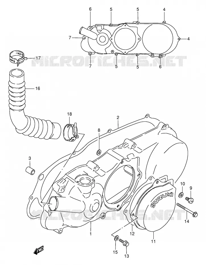 COUVERCLE DE CARTER GAUCHE Suzuki QUAD 80 QUADSPORT 1998  LT80W(P3/P28)