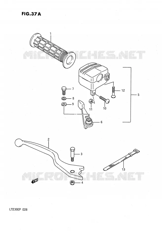 ENSEMBLE LEVIER - COMMODO DROIT (MODELE M/N/P) Suzuki QUAD 230 QUADSPORT 1987  LT230EH(E28)