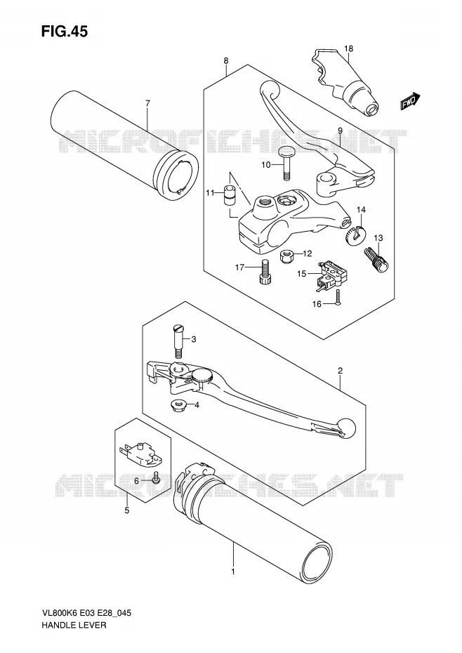 ENSEMBLE LEVIERS - POIGNEES (MODELE K6) Suzuki MOTO 800 VOLUSIA 2006  VL800K6(E3/E28)