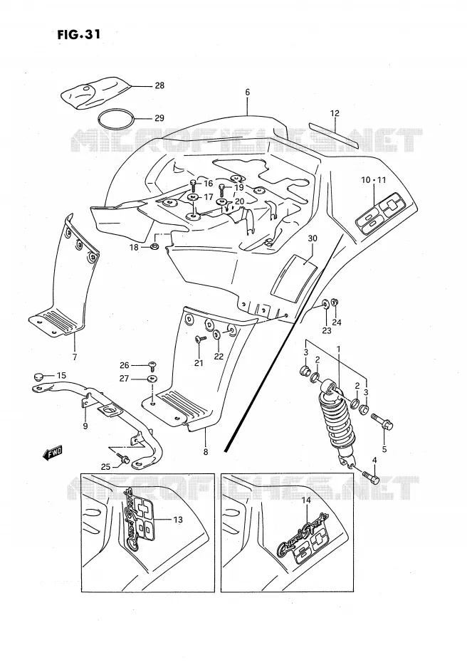 GARDE BOUE ARRIERE (MODELE H/J/K) Suzuki QUAD 80 QUADSPORT 1995  LT80S(P28)