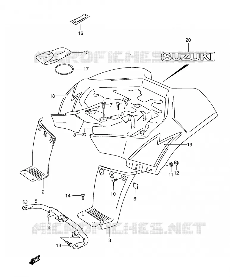 GARDE BOUE ARRIERE (MODELE K4) Suzuki QUAD 80 QUADSPORT 2005  LT80K5(P1)