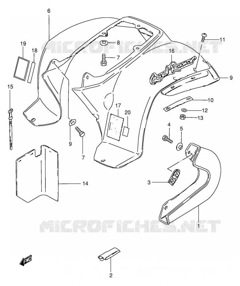 GARDE BOUE ARRIERE (MODELE L) Suzuki QUAD 50 MINIQUAD-SPORT 2000  LT50Y(P1)
