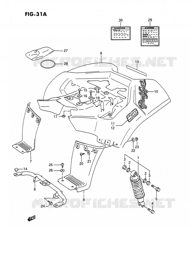 GARDE BOUE ARRIERE (MODELE L) Suzuki QUAD 80 QUADSPORT 1990  LT80L(P28)