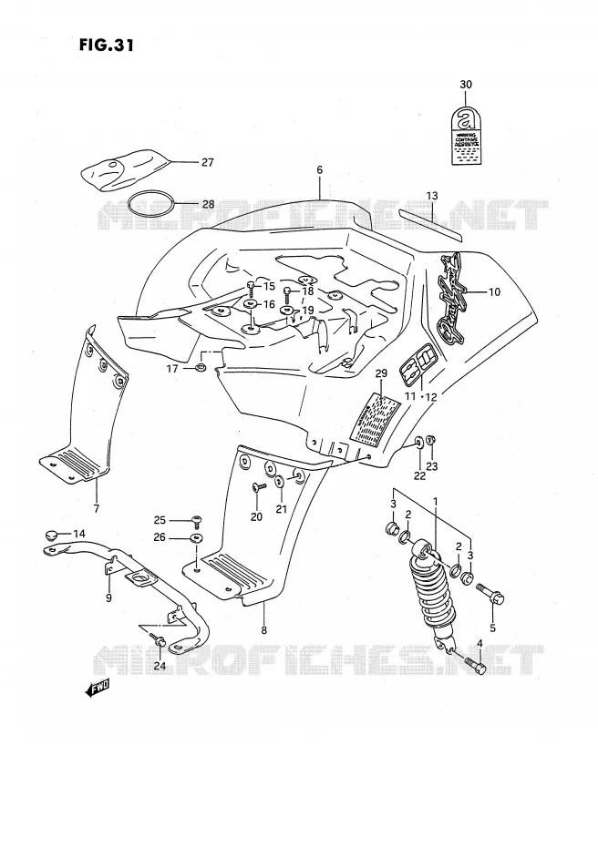 GARDE BOUE ARRIERE (MODELE L) Suzuki QUAD 80 QUADSPORT 1994  LT80R(P1)