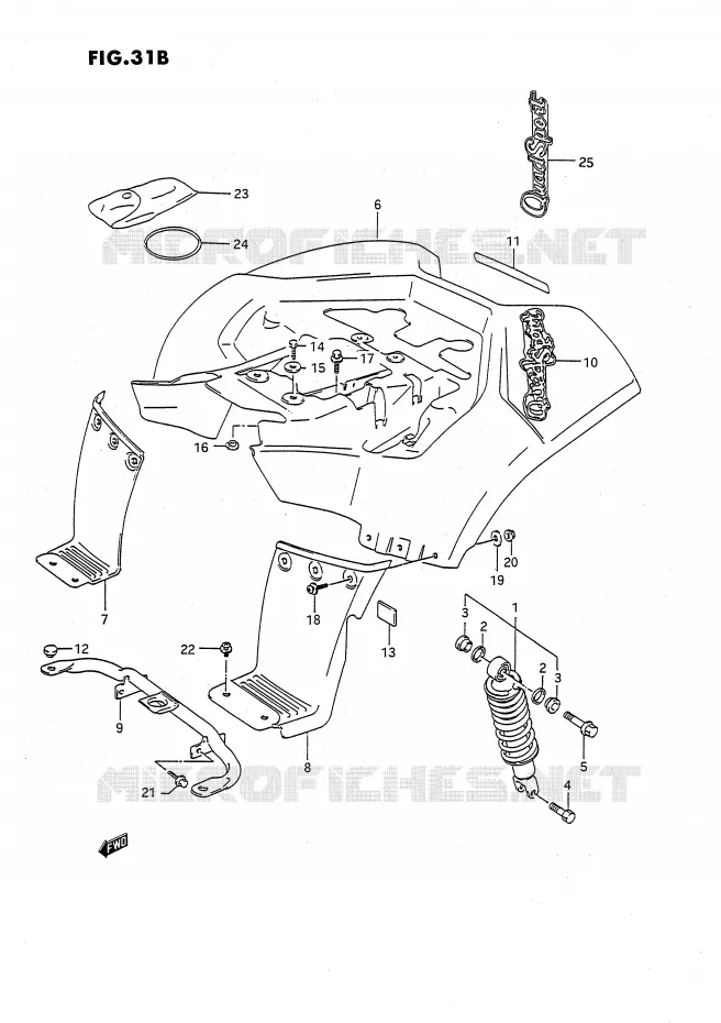 GARDE BOUE ARRIERE (MODELE M/N/P/R/S) Suzuki QUAD 80 QUADSPORT 1987  LT80H(P3)