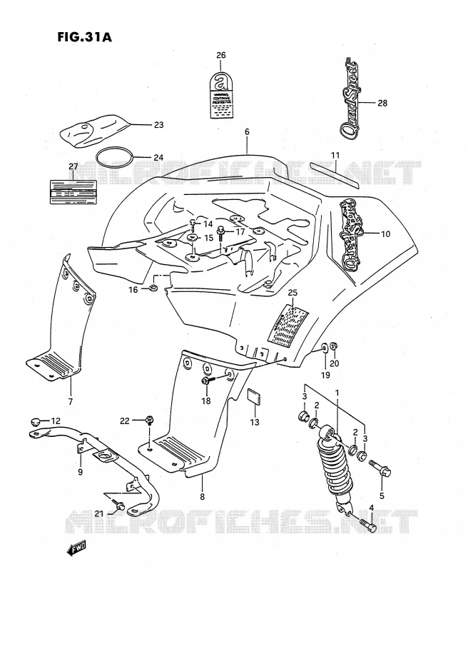 GARDE BOUE ARRIERE (MODELE M/N/P/R/S) Suzuki QUAD 80 QUADSPORT 1990  LT80L(P1)