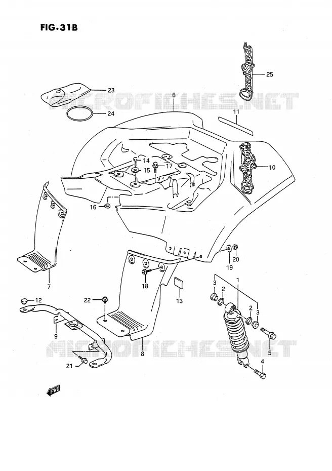 GARDE BOUE ARRIERE (MODELE M/N/P/R/S) Suzuki QUAD 80 QUADSPORT 1991  LT80M(P28)