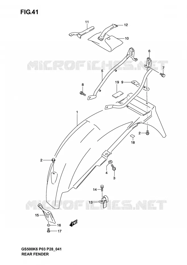 GARDE BOUE ARRIERE Suzuki MOTO 500 GS-F 2004  GS500FK4(P3)