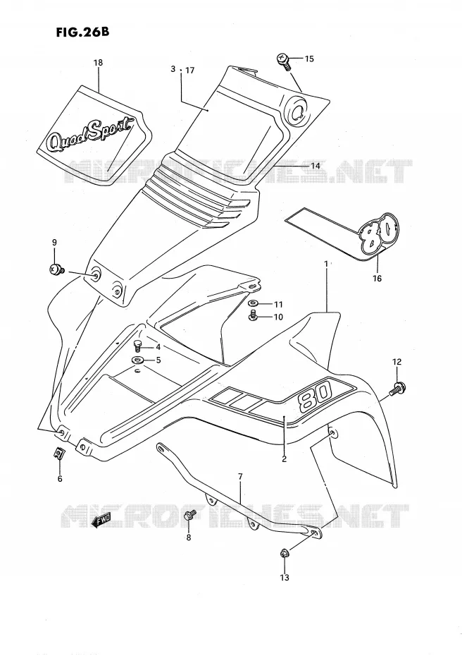 GARDE BOUE AVANT (MODELE M/N/P/R) Suzuki QUAD 80 QUADSPORT 1992  LT80N(P3)