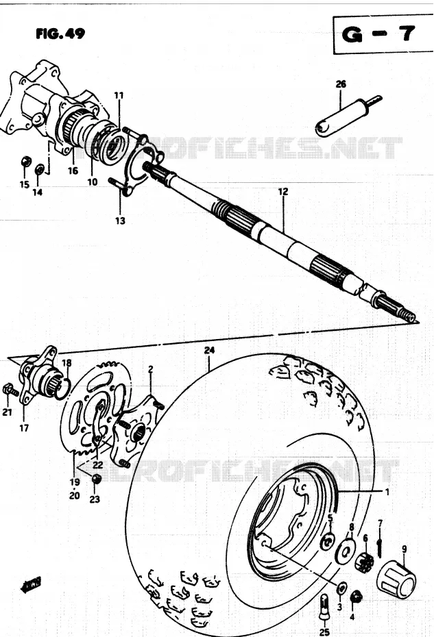 ROUE ARRIERE (LEFT) Suzuki QUAD 250 QUADRUNNER 1987  LT250EFF(F/2/G)