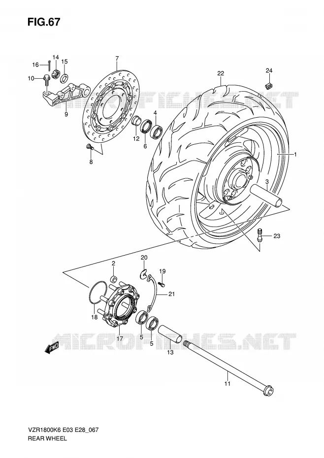 ROUE ARRIERE (MODEL K6/K7) Suzuki MOTO 1800 INTRUDER 2009  VZR1800NK9(E3/E28)