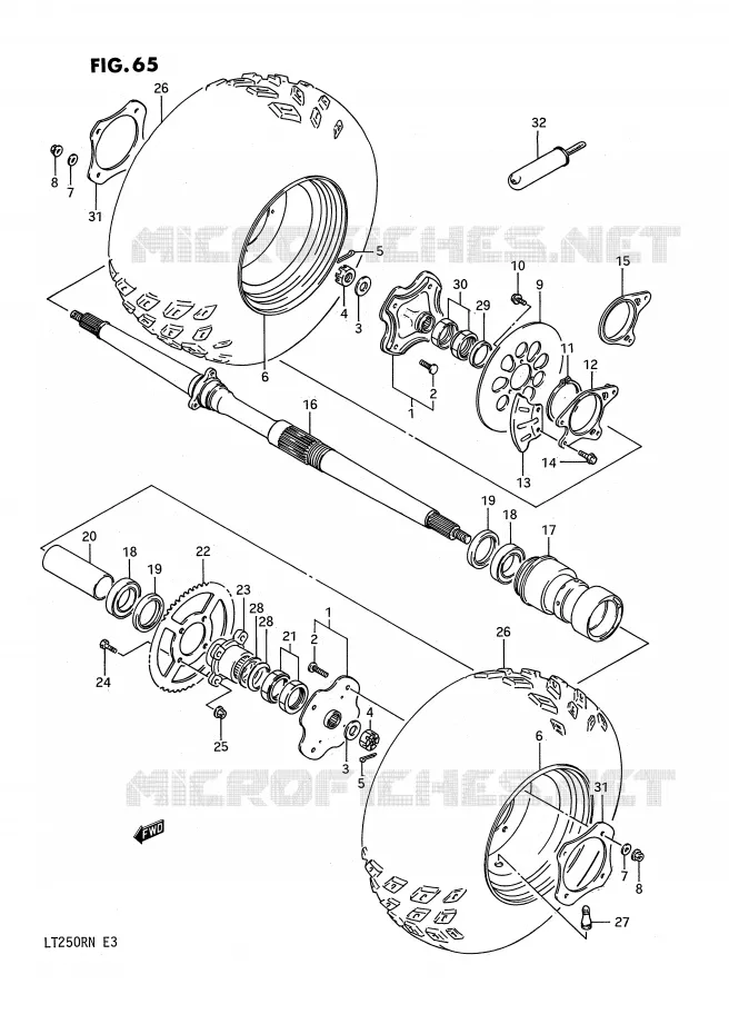 ROUE ARRIERE (MODELE F/G) Suzuki QUAD 250 QUADRACER 1986  LT250RG(E3)