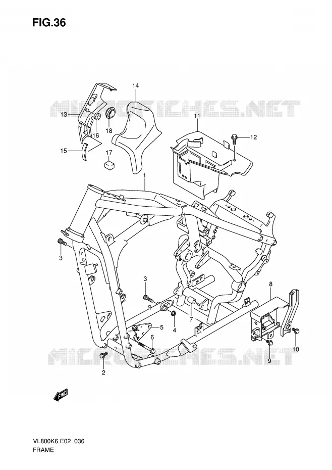 CADRE (MODEL K6/K7/K8) Suzuki MOTO 800 VOLUSIA 2010  VL800L0(E2)