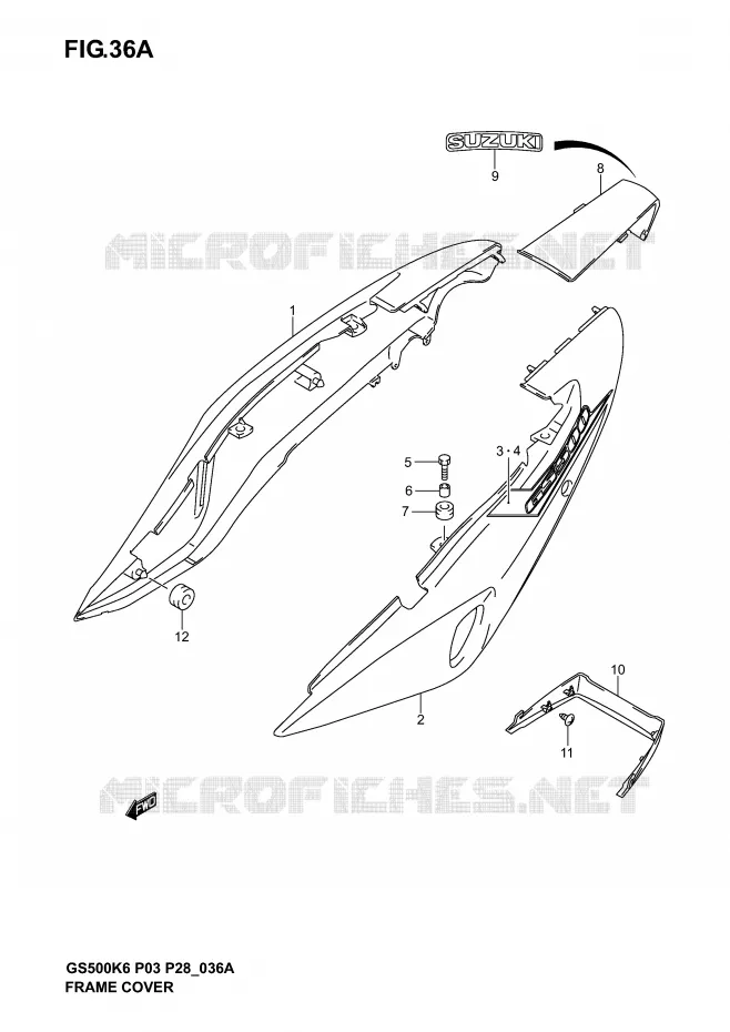 CARENAGES ARRIERE  (GS500K4 P28) Suzuki MOTO 500 GS-E 2005  GS500K5(P3)