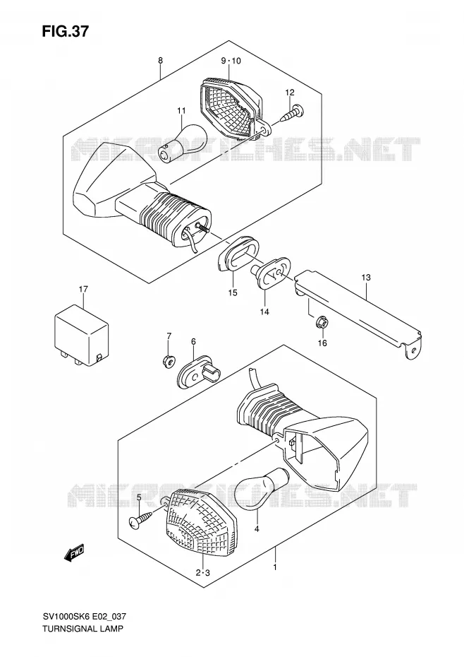 CLIGNOTANTS (SV1000/U1/U2) Suzuki MOTO 1000 SV 2007  SV1000S2K7(E2)
