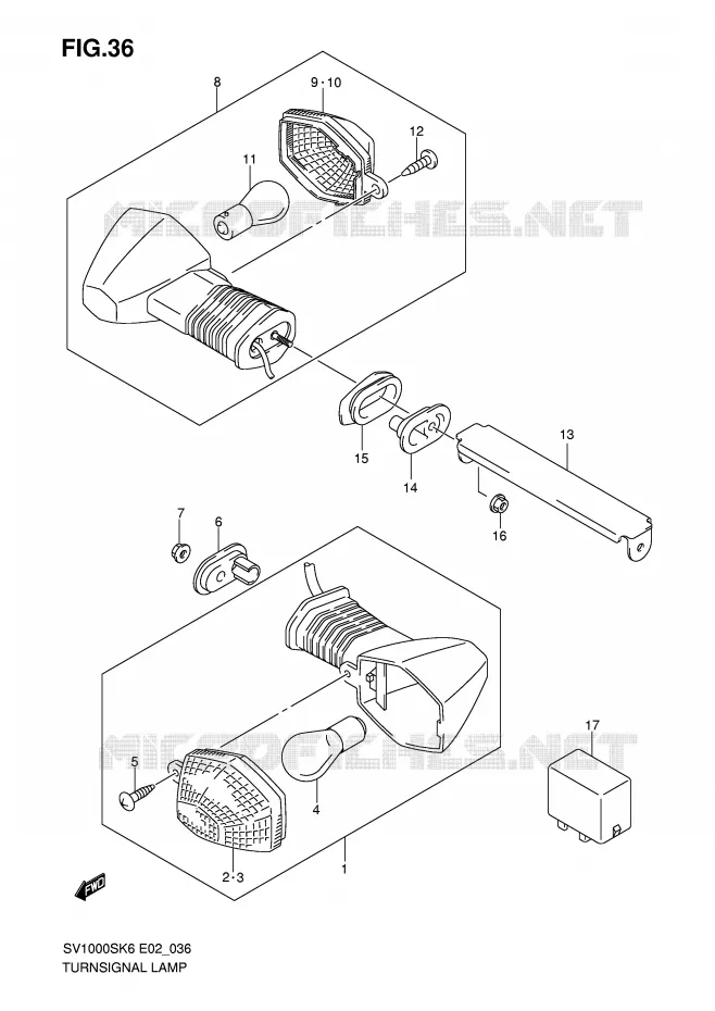CLIGNOTANTS (SV1000S/S1/S2) Suzuki MOTO 1000 SV 2006  SV1000U2K6(E2)