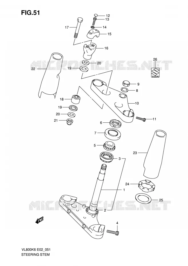 COLONNE DE DIRECTION Suzuki MOTO 800 VOLUSIA 2006  VL800K6(E2)
