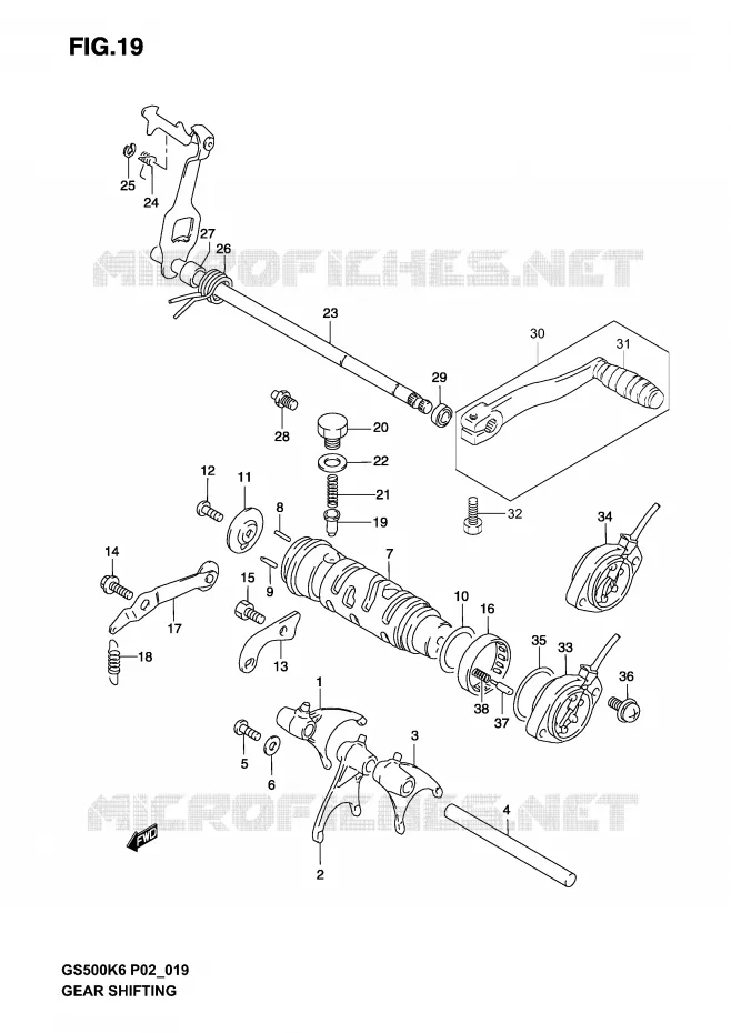ENSEMBLE DE SELECTION DE VITESSES Suzuki MOTO 500 GS-F 2005  GS500FK5(P19)