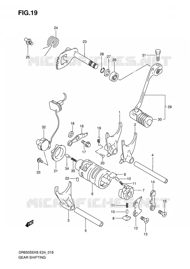 ENSEMBLE DE SELECTION DE VITESSES Suzuki MOTO 650 DR 2007  DR650SEK7(E24)