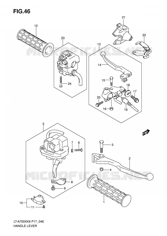 ENSEMBLE LEVIERS - POIGNEES Suzuki QUAD 700 KINGQUAD 2007  LT-A700XK7(P17)