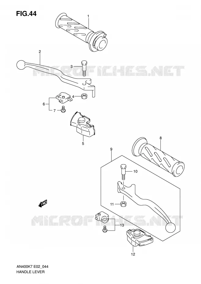 ENSEMBLE LEVIERS - POIGNEES Suzuki SCOOTER 400 BURGMAN 2010  AN400ZAL0(E2)