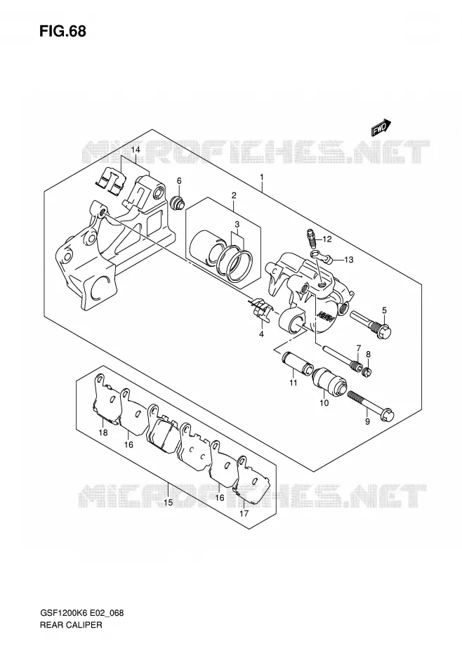 ETRIER DE FREIN ARRIERE (GSF1200K6/SK6) Suzuki MOTO 1200 BANDIT 2006  GSF1200SA K6 (E02,E19,E24)